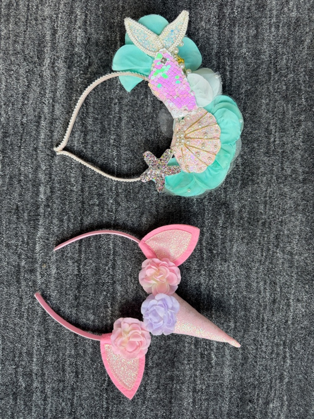 Sequin Mermaid and Pink Unicorn Headband Set